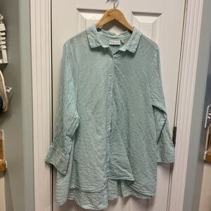 Habitat SZ L Striped Tunic Long Sleeve Button Up Top High Low Hem